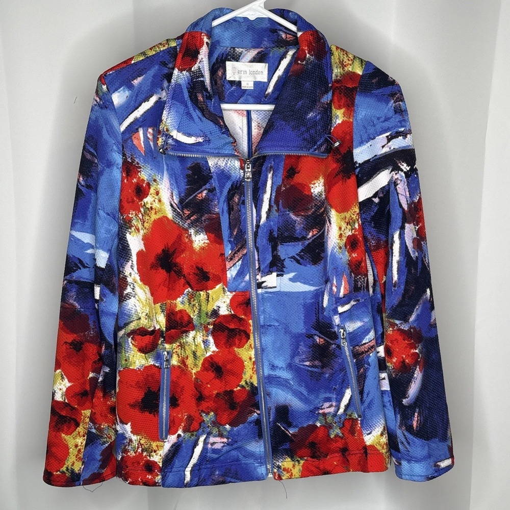Erin London Colorful  Floral Artsy Blazer Zip  Jacket  Sz S